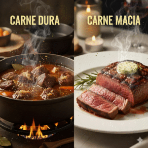 Imagem que compara as diferentes preparações de Carne Dura X Carne Macia